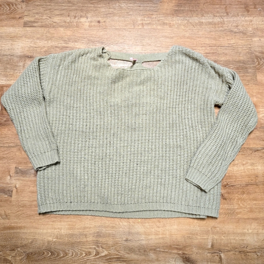 Ekklesia Tan Scoop Neck  Knit Sweater Size S/M Unique Back